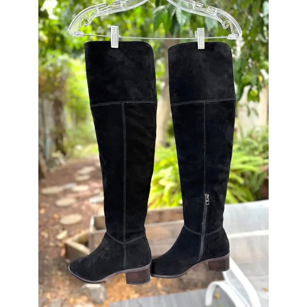 Coach Lucia Black 100% Suede Leather Over The Knee 1.75” Heel Tall Boots SZ 6.5